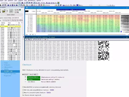 Screenshot of a Damos file list or interface, displaying various car models