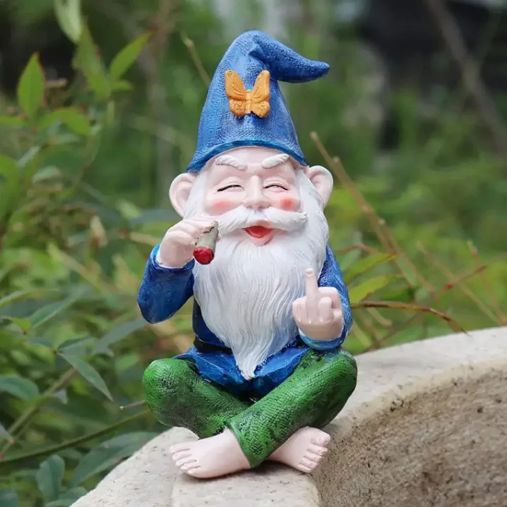 Funny Smoking Middle Finger Gnome Statue