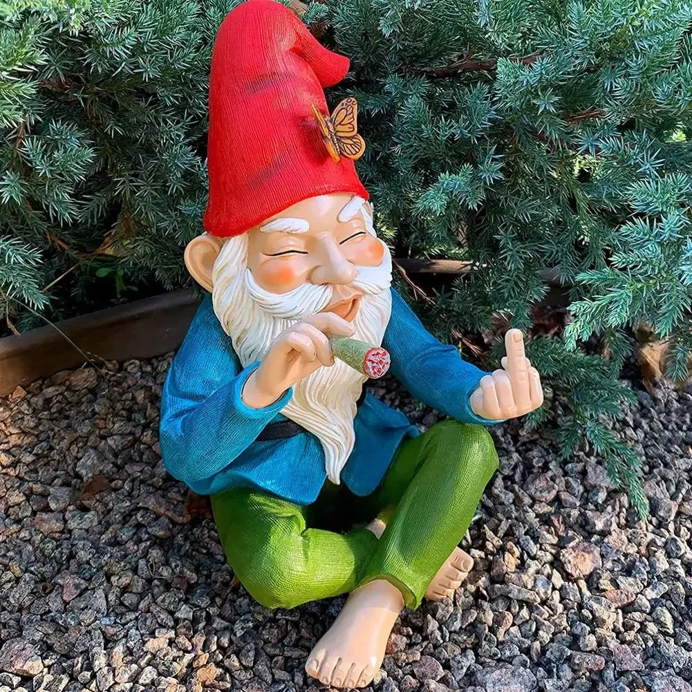 Funny Smoking Middle Finger Gnome Statue