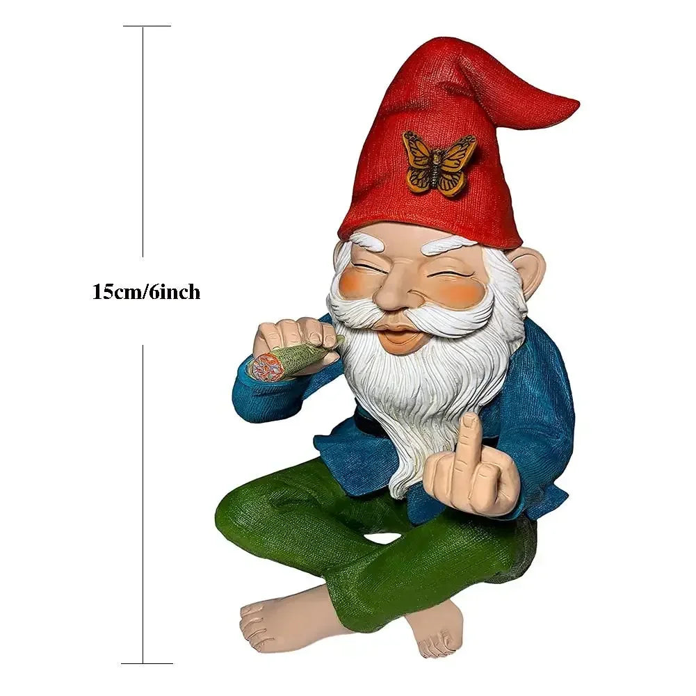 Funny Smoking Middle Finger Gnome Statue