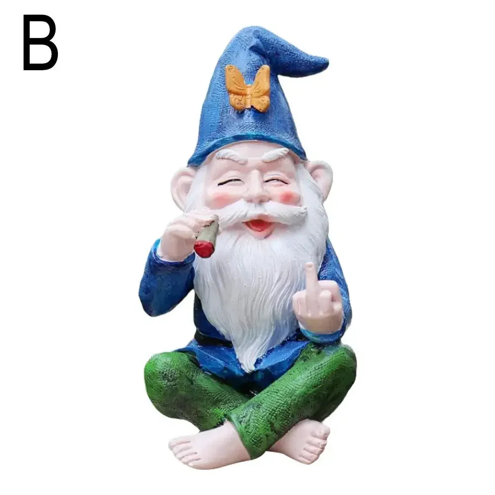 Funny Smoking Middle Finger Gnome Statue
