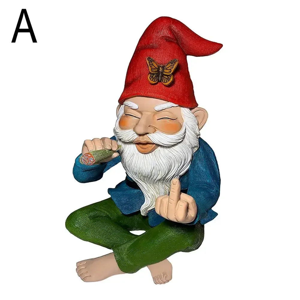 Funny Smoking Middle Finger Gnome Statue