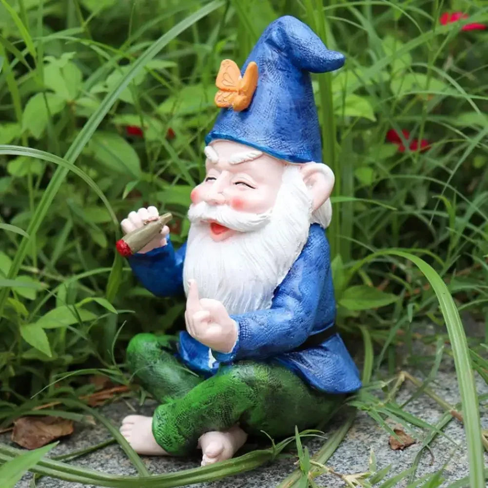 Funny Smoking Middle Finger Gnome Statue