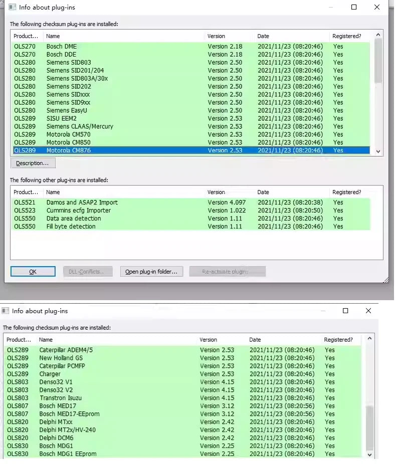 Screenshot of WinOLS 4.7 software with full activation and checksum plugins