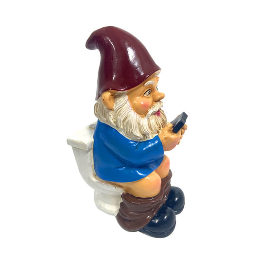 Funny Gnome on the Toilet with Phone