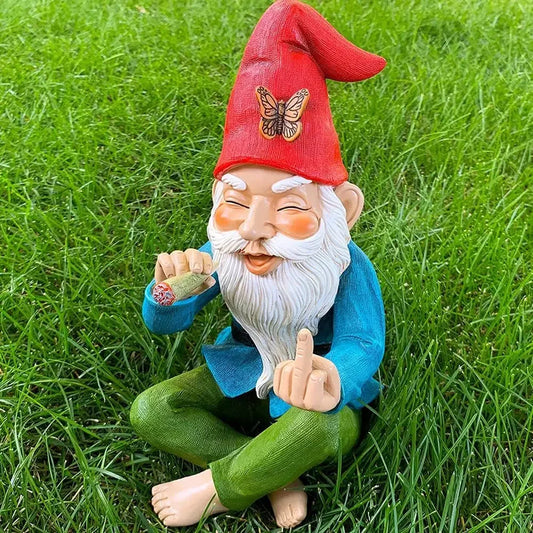 Funny Smoking Middle Finger Gnome Statue