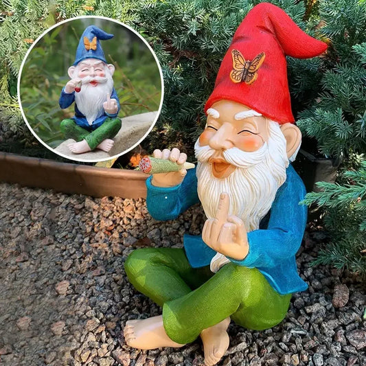 Funny Smoking Middle Finger Gnome Statue