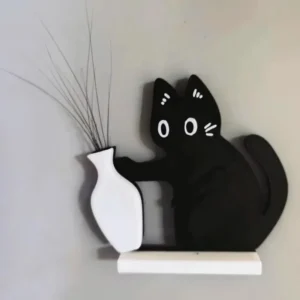 3D black cat fridge magnet with mini whisker vase and push-bottle action