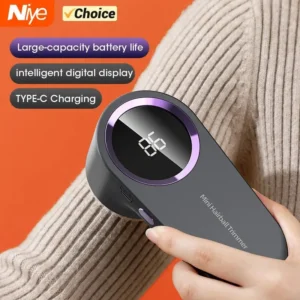 Electric lint remover with LED display and USB-C charging for removing pills and fuzz from a sweater