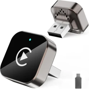 Wireless CarPlay Adapter plugged into a car USB port for iPhone and Android wireless connection