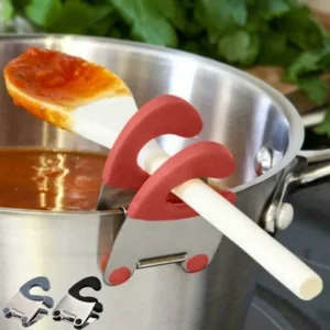 silicone pot clip spoon holder, anti-scald utensil holder for pots, spoon rest clip on pot edge, heat resistant silicone spatula holder, kitchen utensil rest clip for pots and pans, pot side clip, food-grade silicone kitchen gadget, stainless steel pot clip, red black blue spoon holder, everyday cooking tools, small kitchen space savers, stovetop organization, outdoor cooking accessory, kitchen gift for cooks, under 10 kitchen gadgets