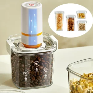 Airtight coffee bean canister with one-way vacuum valve lid and pump — clear food-grade PET storage jar for coffee, tea, and cereal